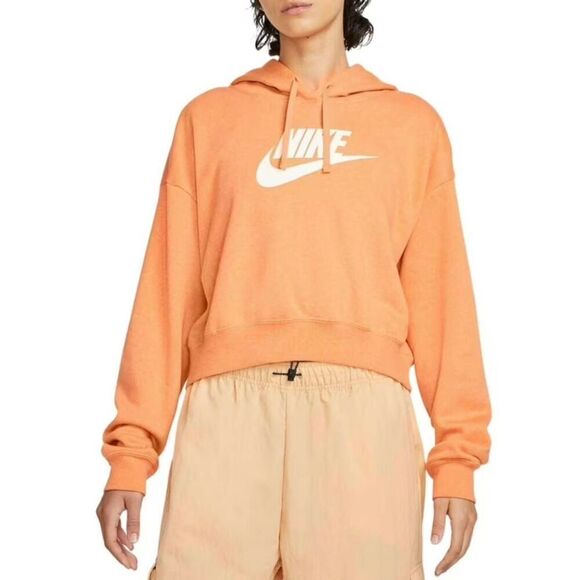 Nike Sportswear Club Fleece Oversized Crop Graphic Hoodie Orange Sherbert - Picture 1 of 6